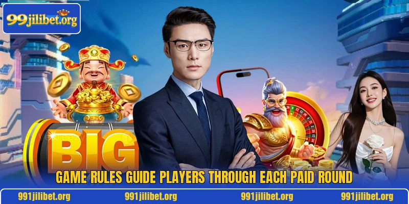 Game rules guide players through each paid round