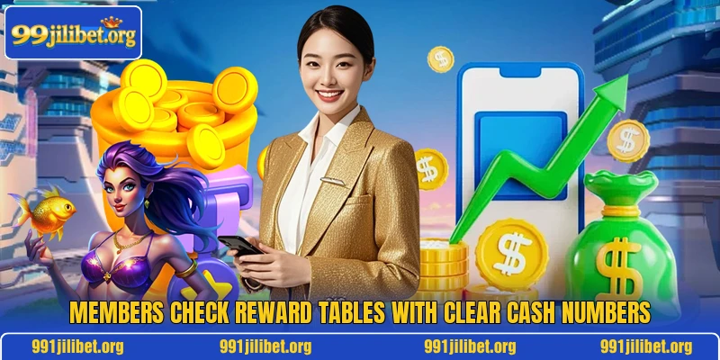 Members check reward tables with clear cash numbers