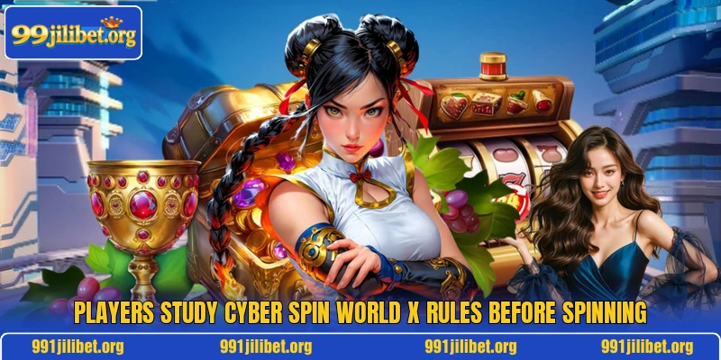 Players study Cyber Spin World X rules before spinning